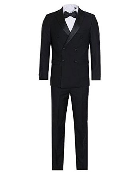  men's Black Slim Fit Double breasted 1920s Style Tuxedo Flat Front Pants