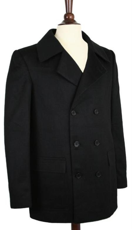 COAT08 Wool Fabric Pea Coat Wool Fabric Blend Double Breasted Broad Lapels Side Pocket in 3 Color 