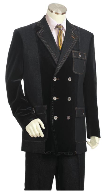  men's Double Breasted Stitch Accent Zoot Suit Black