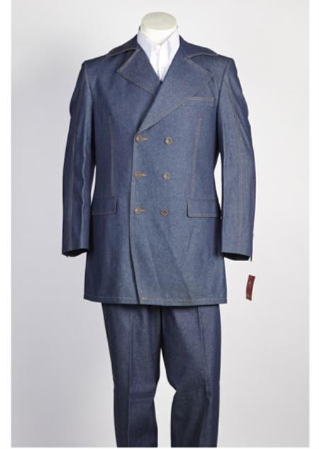  Men's Blue Double Breasted Suit with Pant