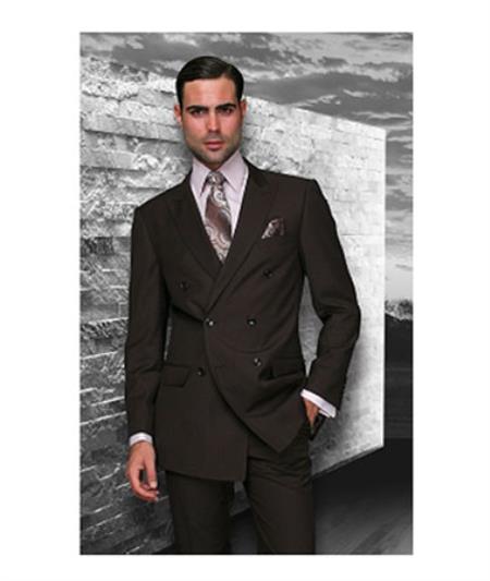  Men's Statement Double Breasted Wool Italian Design Brown Suit 