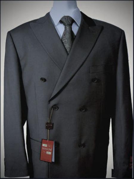 Dark Grey Double breasted peak lapel Wool Fabric front With Side Vent Jacket Pleated Slacks Pants suit 