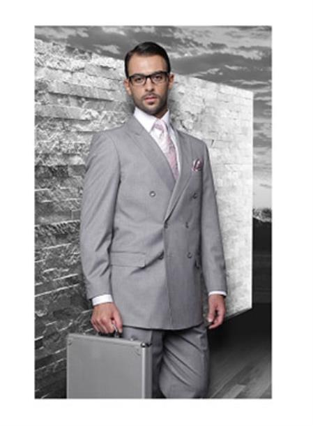 Men's Statement Double Breasted Wool Italian Design Grey Suit