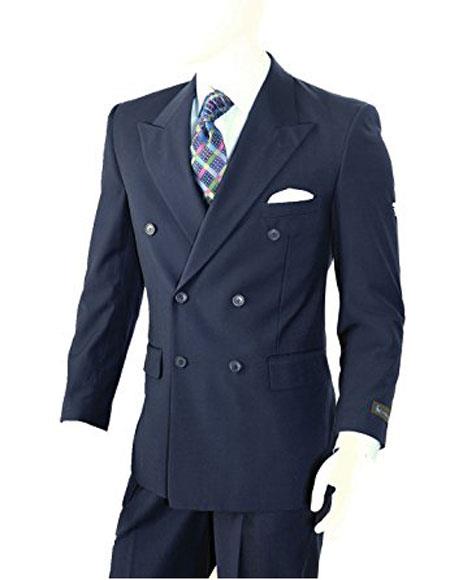  Men's Double Breasted Two-piece Classic Fit Navy Peak Lapel Suit 