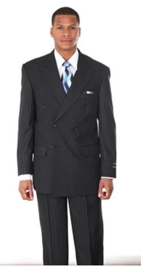Double Breasted Pintstripe Suit Navy 