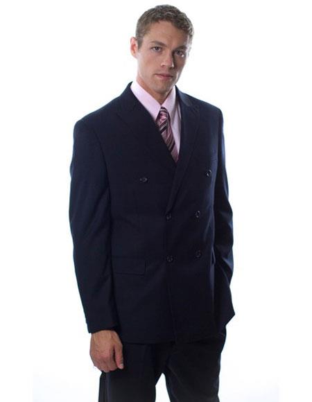  Caravelli Men's Double Breasted Button Closure Navy Vested Double Vent Suit