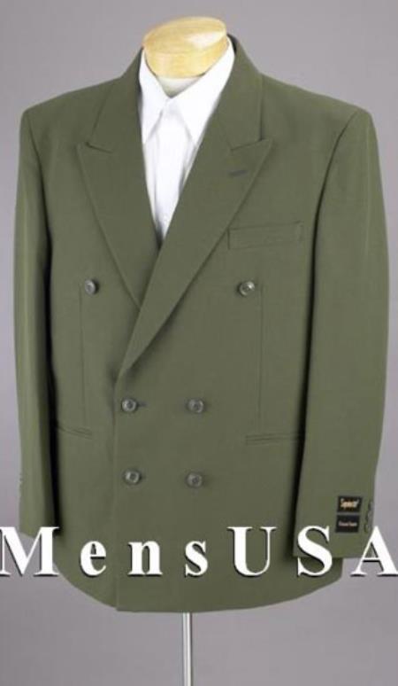 2pc SHARP Double Breasted DRESS Suit for Men Olive Green Blazer Online Sale / Sportcoat Jacket 