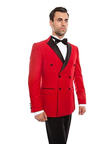 Double Breasted Tuxedo Mens Slim Fit Double breasted 1920s Style Tuxedo Flat Front Pants Red