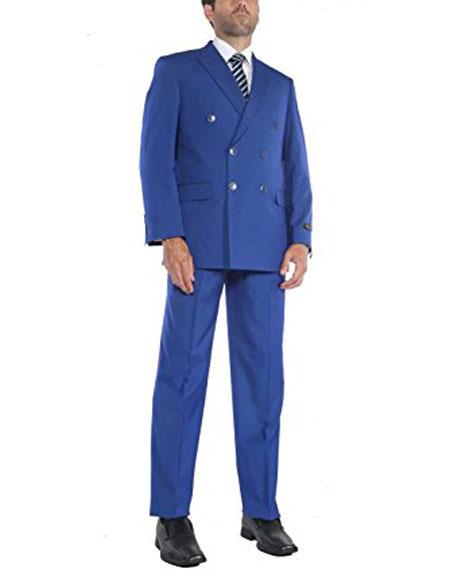  Men's Royal Blue Suit For Men Perfect  Two-Piece Classic Fit Double Breasted Suit Jacket & Pleated Pants