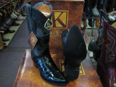 King Exotic Boots Snip Toe Genuine Eel Skin Leather Piping Western Cowboy Boot EE Black