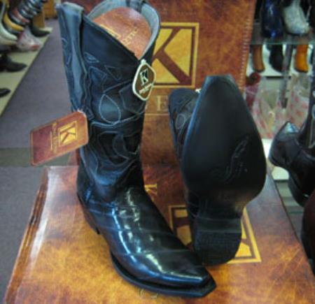 Genunie Eel King Exotic Boots Snip Toe Western Cowboy Gray Boot 