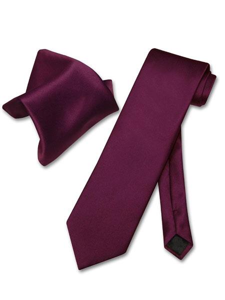  Men's Solid Polyester Trendy Eggplant Purple Neck Ties And Hanky