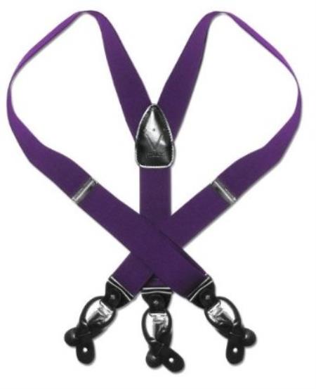 Solid Purple color shade Liquid Jet Black Suspenders Elastic Y-Back Button & Clip-On Man's 