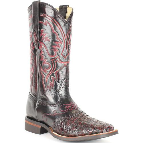  Men's King Exotic Genuine Smooth Caiman Wide Square Toe Black Cherry Boots