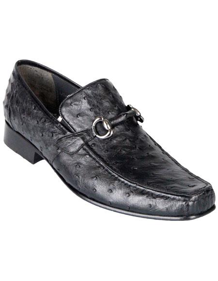  Men's Los Altos Boots Stylish Black Exotic Ostrich Slip-On Classic Dress Shoes