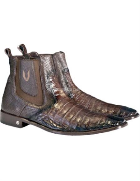  Brown Dress Shoe Mens Handcrafted Faded Vestigium Boots Genuine Caiman Belly Chelsea Brown Boots 