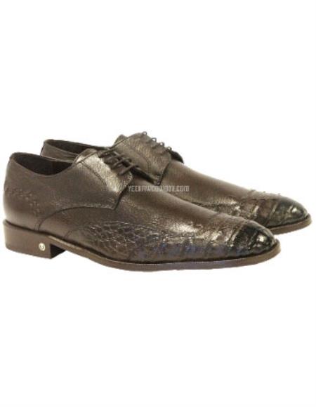  Brown Dress Shoe Mens Handcrafted Vestigium Genuine Caiman Belly Derby Faded Brown Shoes 