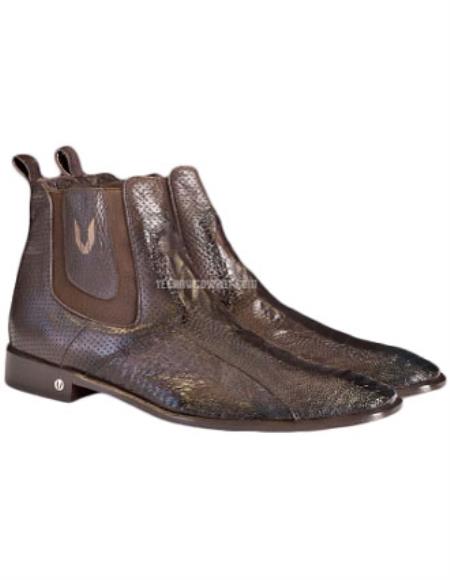  Men's Vestigium Genuine Ostrich Leg Chelsea Faded Brown Boots