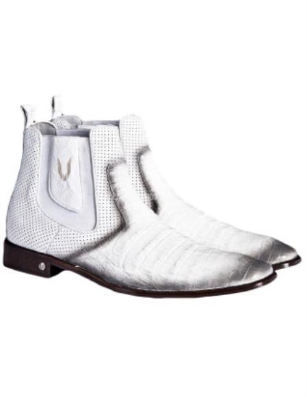  Men's Vestigium Boots Genuine Caiman Belly Chelsea Faded White Boots
