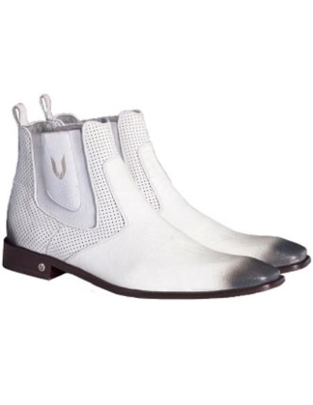  Men's Handcrafted Vestigium Genuine Catshark Chelsea Faded White Boots