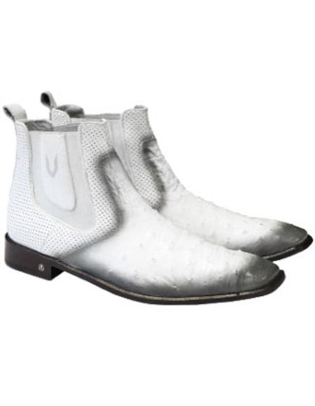  Men's Vestigium Boots Genuine Ostrich Chelsea Faded White Boots