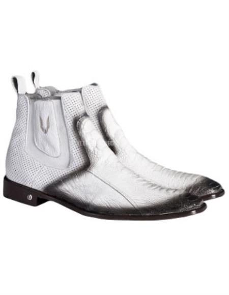  Men's Handmade Vestigium Genuine Ostrich Leg Chelsea Faded White Boots