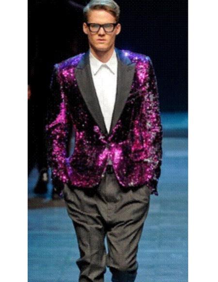  men's Unique Shiny Fashion Prom sequin peak black lapel blazer fashion pink sportcoat Perfect For Prom Clothe - Prom Outfits For Guys