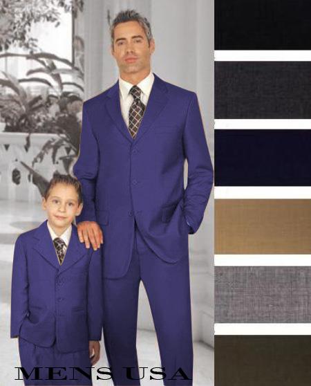 1 + 1 Boy Matching Set For Both Father And Son 2 or 3 Buttons Style option Wool Fabric Boys And Men Suit For Teenagers Dark Blue 