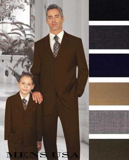 1 + 1 Boy Matching Set For Both Father And Son 2 or 3 Buttons Style option Wool Fabric Boys And Men Suit For Teenagers Dark brown color shade 