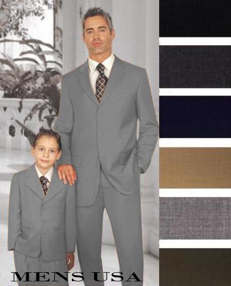 1 + 1 Boy Matching Set For Both Father And Son 2 or 3 Buttons Style option Wool Fabric Suits For Teenagers Medium Grey 