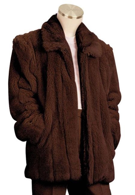 Faux Fur 3/4 Length Coat brown color shade 