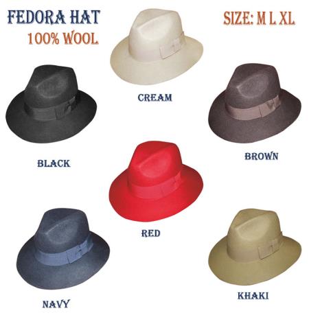 Mens Dress Hat New 100% Wool Fabric Fedora Trilby Mobster suit hat in 6 Colors 