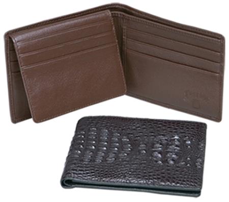 Ferrini Genuine Hornback Crocodile Card Holder Wallet in Liquid Jet Black & brown color shade 