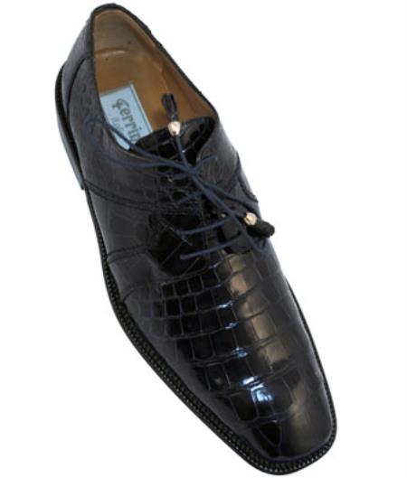 Ferrini F205 Alligator skin Derby Shoes for Online Navy 