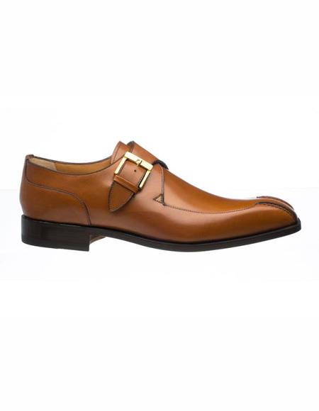  Brown Dress Shoe Mens Brown Ferrini French Calfskin Bicycle Toe Monk Strap With Buckle Shoes