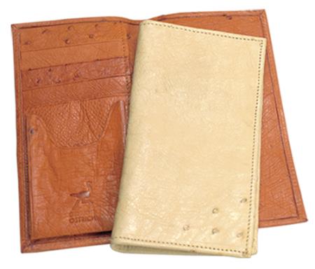 Ferrini Genuine Smooth Ostrich Checkbook Wallet in Buttercup, Oryx & Bone 