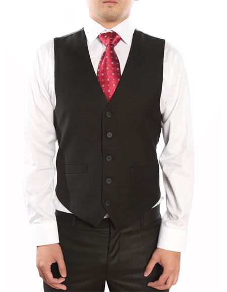  Men's Black 5 Button Single Breasted Classic Fit Fully Lined Vest 