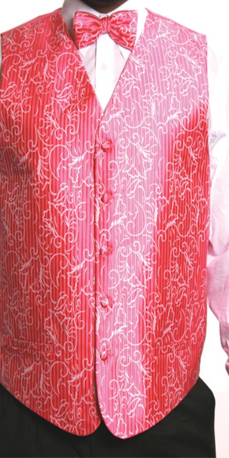 4 Piece JQD Vest Set (Bow Tie, Neck Tie, Hanky) fuchsia ~ hot Pink 