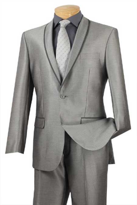 Shawl Collar Trimmed No Pleated Slacks Pants Grey Tuxedo & Formal Slim narrow Style Fit Suits for Online Grey ~ Gray Clearance Sale Online