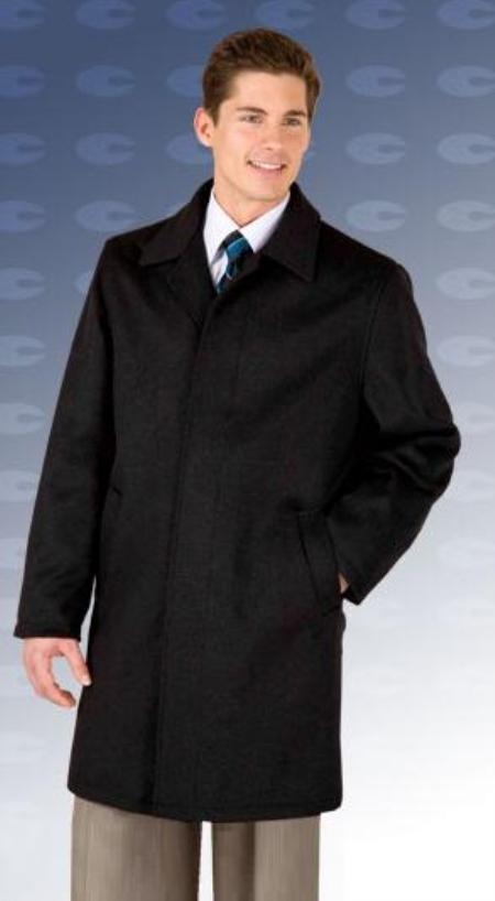 Car coat 35inch Liquid Jet Black four button fly front coat with set-in sleeves Wool Fabric&Cashmere 
