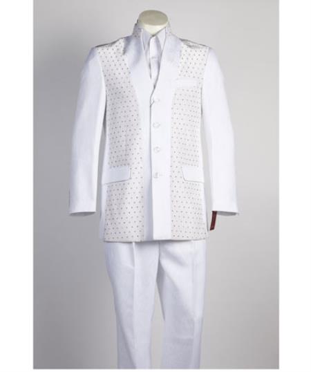 Men's 4 Button White Single Breasted Suit 