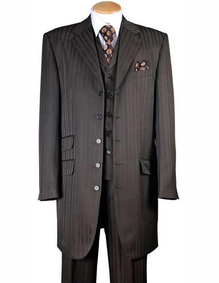  Men's 4 Buttons Notch Lapel 3 Piece Brown Tonal Striped Vested Zoot 1940s men's Suits Style