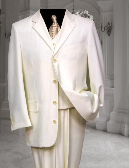 Ivory ~Cream~OFF White Tuxedod 4 Button Style Vested Jacket + Pants + Vest 