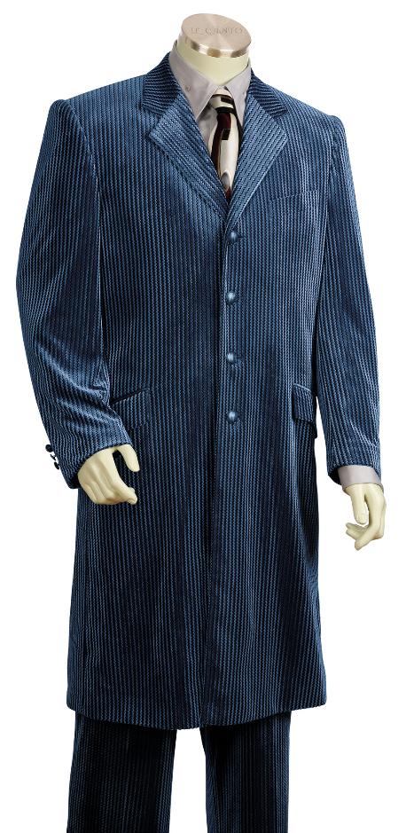 Mens Zoot Suit 4 Button Style Fashionable Long Velvet Suit For sale ~ Pachuco men's Suit Perfect for Wedding Navy 