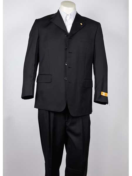  Classic Fit 4 Button Style Liquid Jet Black Single Breasted Notch Lapel Suit