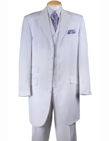  Men's 4 Buttons 3 Piece Vested White Notch Lapel Tonal Striped Zoot 1940s men's Suits Style 
