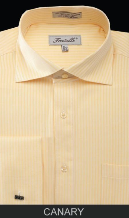French Cuff Dress Shirt - Classic Stripe Canary - Striped Dress Shirt - Mens Pinstripe Dress Shirt