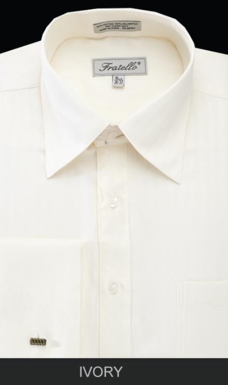 French Cuff Dress Shirt - Herringbone Tweed Stripe Ivory 