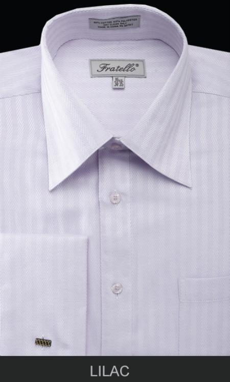 French Cuff Dress Shirt - Herringbone Tweed Stripe Lilac Lavender 