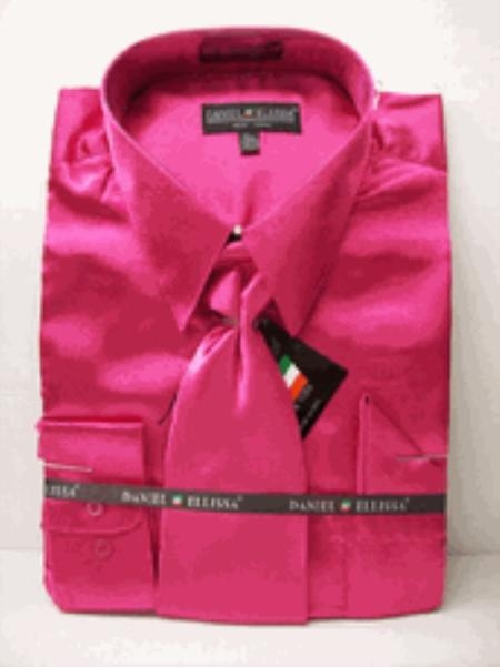 New fuchsia ~ hot Pink Satin Dress Shirt Tie Combo Shirts 